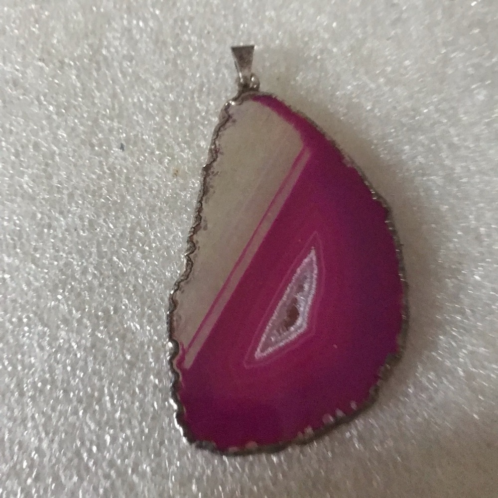 Pink Agate Slice Pendant Necklace - Women Jewelry